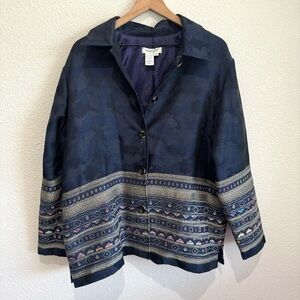 Coldwater Creek Women's 1X Blue Aztec Boho Blazer Button Front Knit Western